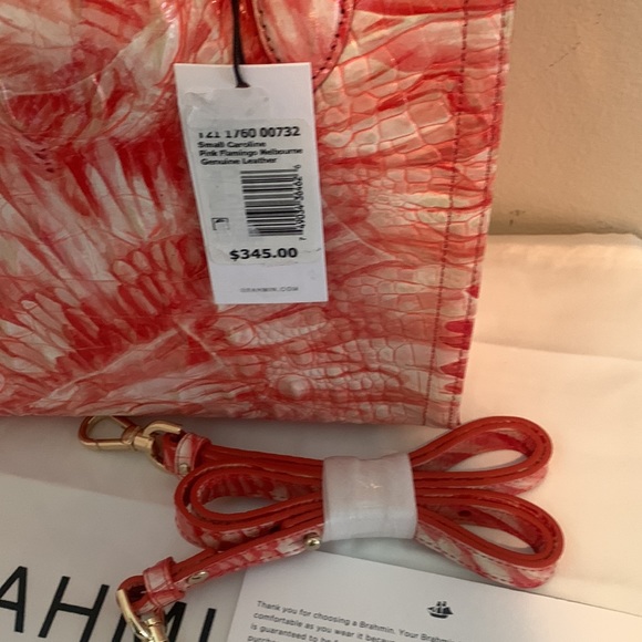 Brahmin Melbourne Small Pink Flamingo Caroline Crocodile-Embossed Satchel Bag - Picture 11 of 15